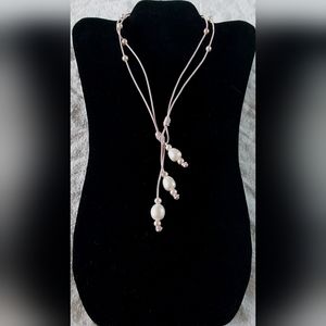 Handmade Lt. Pink Pearl & Lt. Pink Leather 3-Way Necklace